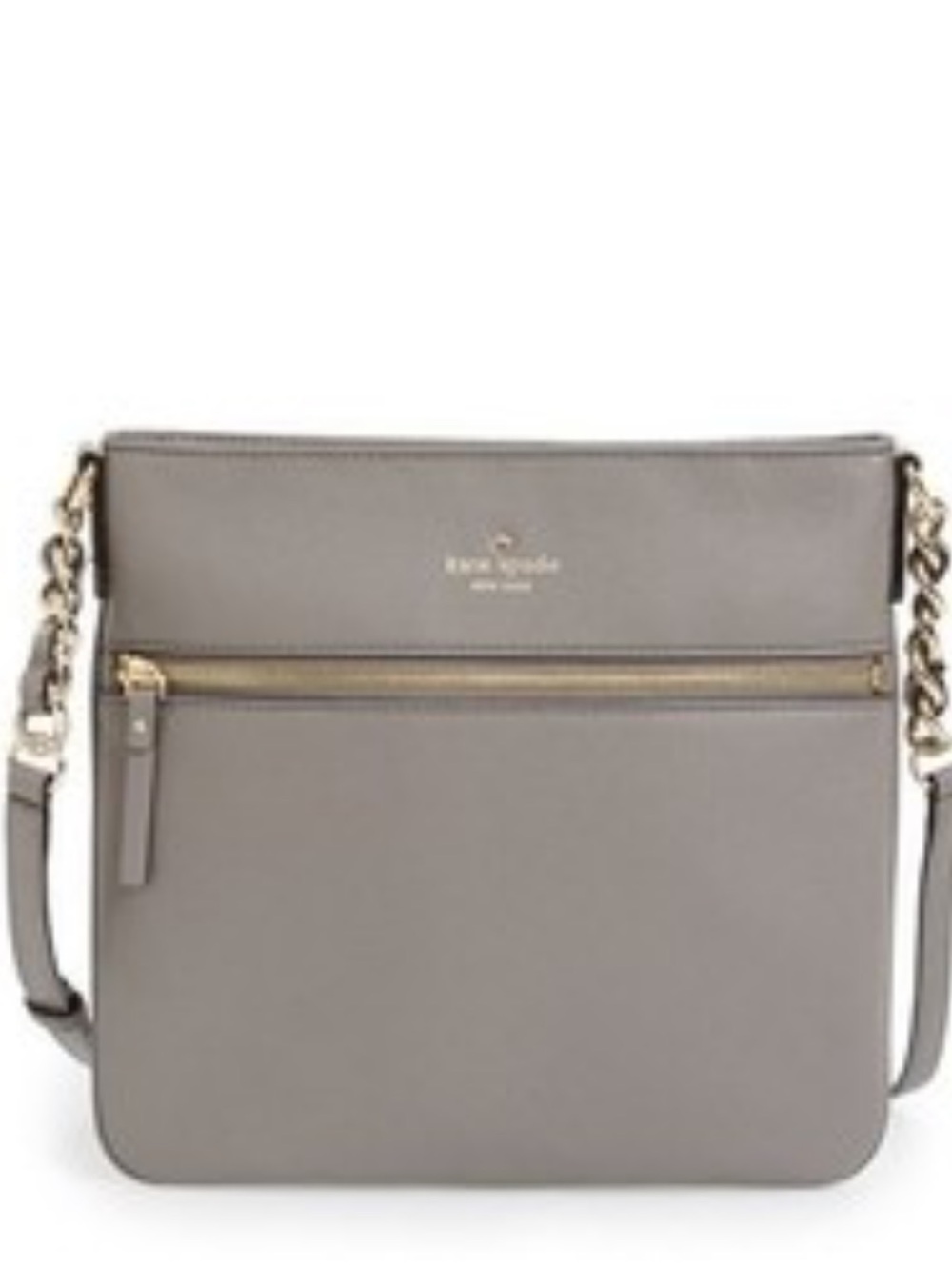 kate spade Gray Leather Crossbody with Chain-Accent Strap